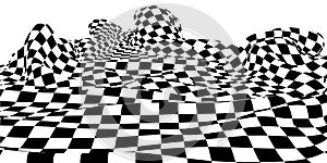 Abstract vector background wavy surface with curve pattern black quards. Black checkers for banner on white photo