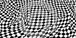 Abstract vector background wavy surface with curve pattern black quards. Black checkers isolated on white. For banner photo