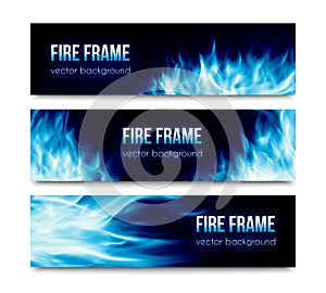 Abstract vector banners set with blue fire flames