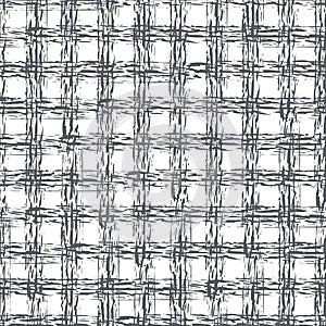 Abstract vector basket weave modern seamless pattern background. Monchrome black white burlap grid backdrop with