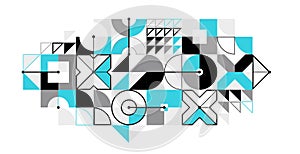 Abstract vector Bauhaus geometric background, tech engineering look like shapes and lines composition, mechanical engine industry