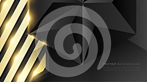 abstract vector black background. gray polygon with gold light effect and gold rectangle. Vector Illustration For Wallpaper,