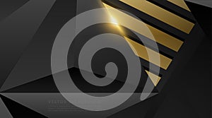 abstract vector black background. gray polygon with gold light effect and gold  rectangle. Vector Illustration For Wallpaper,