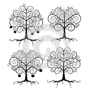 Abstract Vector Black Tree Illustration Set
