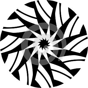 Abstract Vector Black and white Mandala ornament, circular blades, geometric pattern