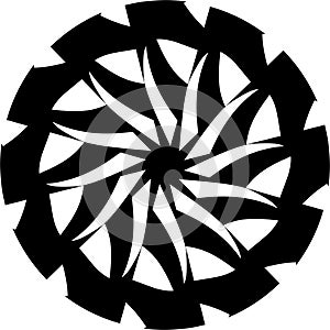 Abstract Vector Black and white Mandala ornament, circular shuriken,saw blade illustration