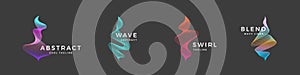 Abstract Vector Blend Wavy Logo Templates Set. Elegant Curved Signs with Holographic Brutalism Style Gradient and