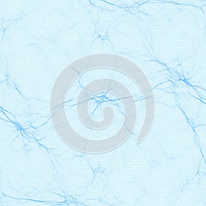 Abstract vector blue wave mesh background. Point cloud array. Chaotic light waves. Technological cyberspace background.