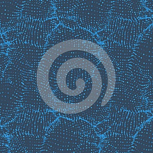 Abstract vector blue wave mesh background. Point cloud array. Chaotic light waves. Technological cyberspace background