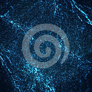 Abstract vector blue wave mesh background. Point cloud array. Chaotic light waves. Technological cyberspace background.