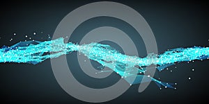 Abstract vector blue wave mesh background. Point cloud array. Chaotic light waves. Technological cyberspace background.