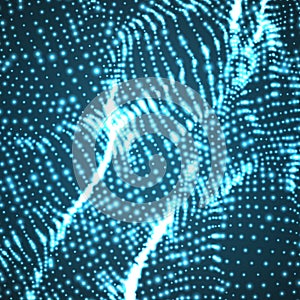 Abstract vector blue wave mesh background. Point cloud array. Chaotic light waves. Technological cyberspace background.