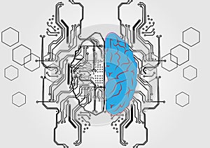 Abstract vector brain with circuit technology concept background, illustration vector design