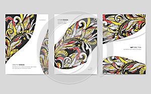 Abstract vector brochure cards set. Print art template of flyear, magazines, posters, book cover, banners. Colorful
