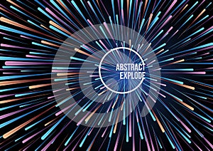 Abstract vector colorful line explode background in blue and orange color. Firework, particle, motion speed concept