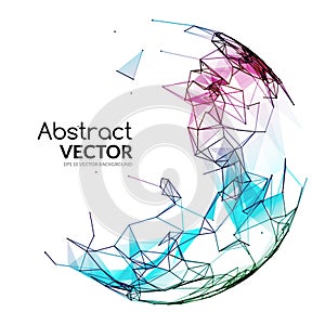 Abstract vector colorful sphere. Futuristic techno style. Trendy background for business presentations. Flying triangles