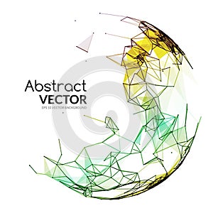 Abstract vector colorful sphere. Futuristic techno style. Trendy background for business presentations. Flying triangles
