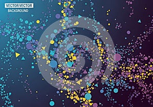 Abstract vector design featuring an array of geometric shapes, including circles, triangles, and