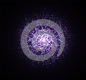 Abstract vector digital blackground. 3D Sphere mesh with glowing particles. Digital data. Futuristic technology hi-tech
