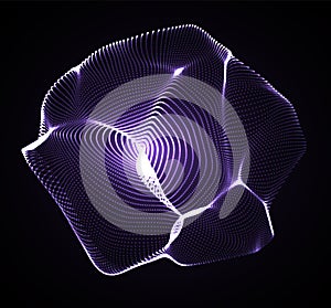 Abstract vector digital blackground. 3D Sphere mesh with glowing particles. Futuristic technology hi-tech style layout
