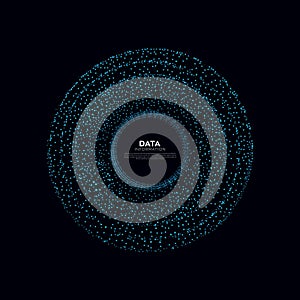 Abstract vector explosion blue dots equalizer isolated circular element background. Big data algorithms visualization.
