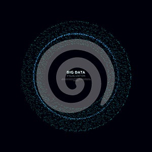 Abstract vector explosion colorful dots equalizer isolated circular element background. Big data algorithms visualization.