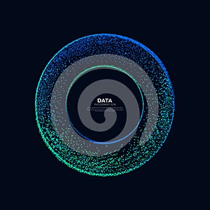 Abstract vector explosion colorful dots equalizer isolated circular element background. Big data algorithms visualization.