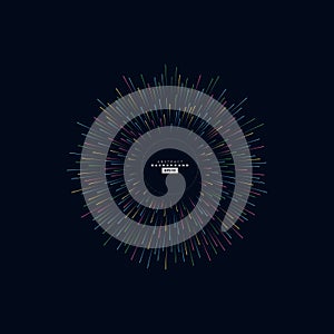 Abstract vector explosion colorful lines equalizer isolated circular element background. Big data algorithms visualization.