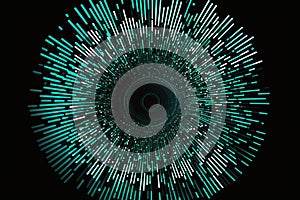 Abstract explosion lines equalizer pattern circle shape in blue green color isolated on black background