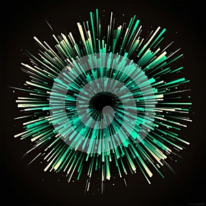 Abstract explosion lines equalizer pattern circle shape in blue green color isolated on black background