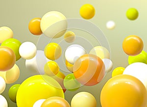 Abstract vector futuristic background with colorful 3d spheres, glossy bubbles, balls.