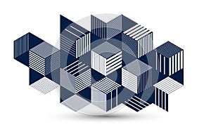 Abstract vector geometric background created with 3D cubes and shapes in isometric perspective, abstract city architecture,