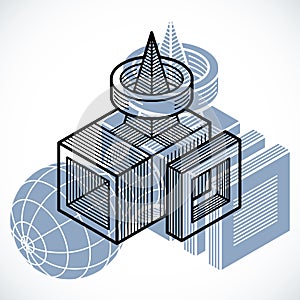 Abstract vector geometric form, 3D polygonal shape.