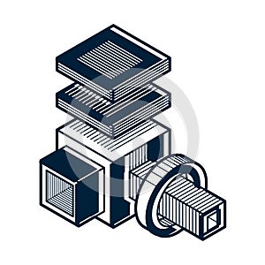 Abstract vector geometric form, 3D polygonal shape.