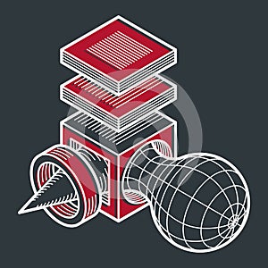 Abstract vector geometric form, 3D polygonal shape.