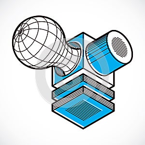 Abstract vector geometric form, 3D polygonal shape.