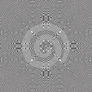 Concentric Illusion Stripe Lines Op Art. Black And White Geometric Seamless Pattern Multiplication Matrix