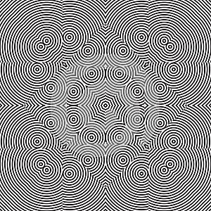 Concentric Stripe Line Geometric Circles Optical Rays Illusion Effect  Line Art. B/W Seamless Pattern Vector Object Background