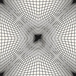 Abstract vector geometric line seamless pattern. Warped grid, optical art