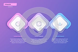 Abstract vector gradient minimalistic infographic template composed of 3 rounded squares