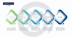 Abstract vector gradient minimalistic infographic template composed of 5 rounded squares