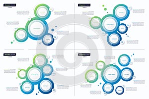 Abstract vector gradient minimalistic infographic templates composed of 4 5 6 7 circles