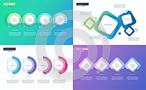 Abstract vector gradient minimalistic infographic templates composed of 4 shapes