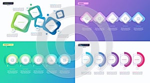 Abstract vector gradient minimalistic infographic templates composed of 5 shapes