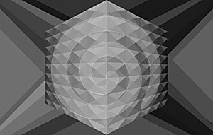 Abstract vector in gray and black tones, background image with a volumetric cube in the center. A graceful pattern with