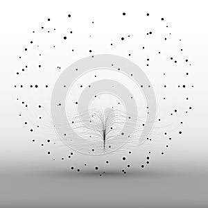 Abstract vector grayscale sphere mesh background. Bioluminescence of tentacles. Futuristic style card.