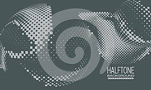 Abstract vector halftone background design with texture of square dots. Gray monochrome printing raster of digital space style