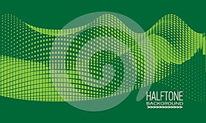 Abstract vector halftone background design with wavy texture of square dots. Green monochrome printing raster of cyberspace style