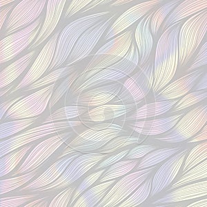 Abstract vector hand drawn leaf vector doodle pattern with holographic gradient background.