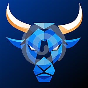 Abstract vector illustration of a bull head on a dark blue background. generative AI